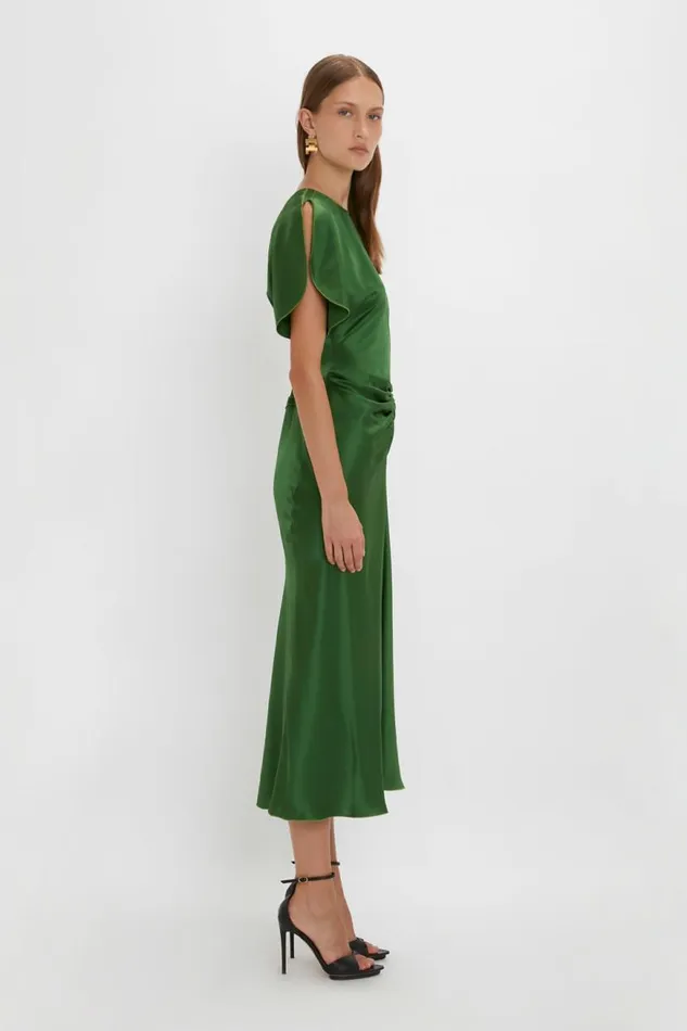 Women Dresses Victoria Beckham Gathered Waist Midi Dress In Emerald