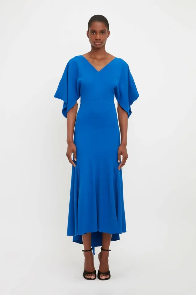 Women Dresses Victoria Beckham VNeck Bias Godet Dress In Bright Blue