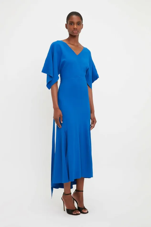 Women Dresses Victoria Beckham VNeck Bias Godet Dress In Bright Blue