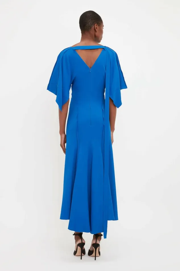 Women Dresses Victoria Beckham VNeck Bias Godet Dress In Bright Blue