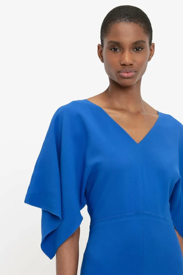 Women Dresses Victoria Beckham VNeck Bias Godet Dress In Bright Blue