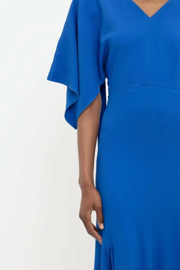 Women Dresses Victoria Beckham VNeck Bias Godet Dress In Bright Blue