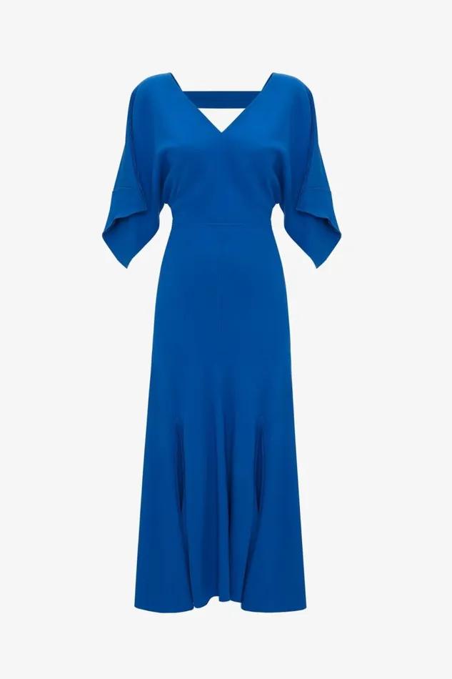 Women Dresses Victoria Beckham VNeck Bias Godet Dress In Bright Blue