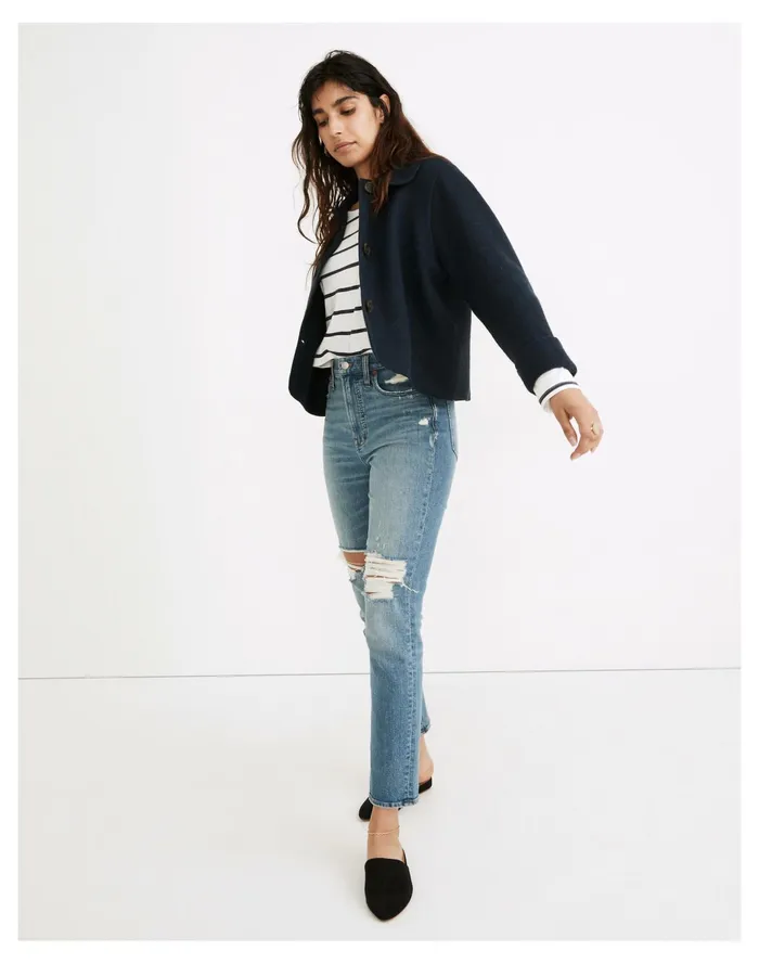 Women Edenton Boiled Wool Sweater Jacket Heather Midnight Madewell Jackets