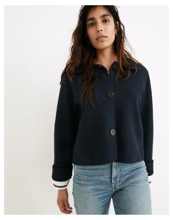 Women Edenton Boiled Wool Sweater Jacket Heather Midnight Madewell Jackets Women Edenton Boiled Wool Sweater Jacket Heather Midnight Madewell Jackets