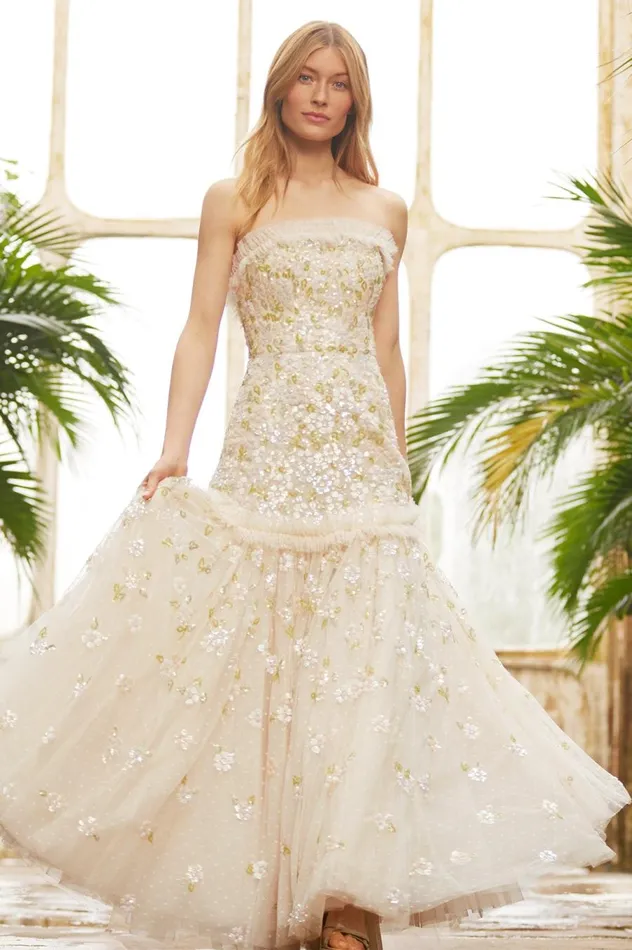 Women Embellished Dresses Needle and Thread Brianna Strapless Gown Champagne