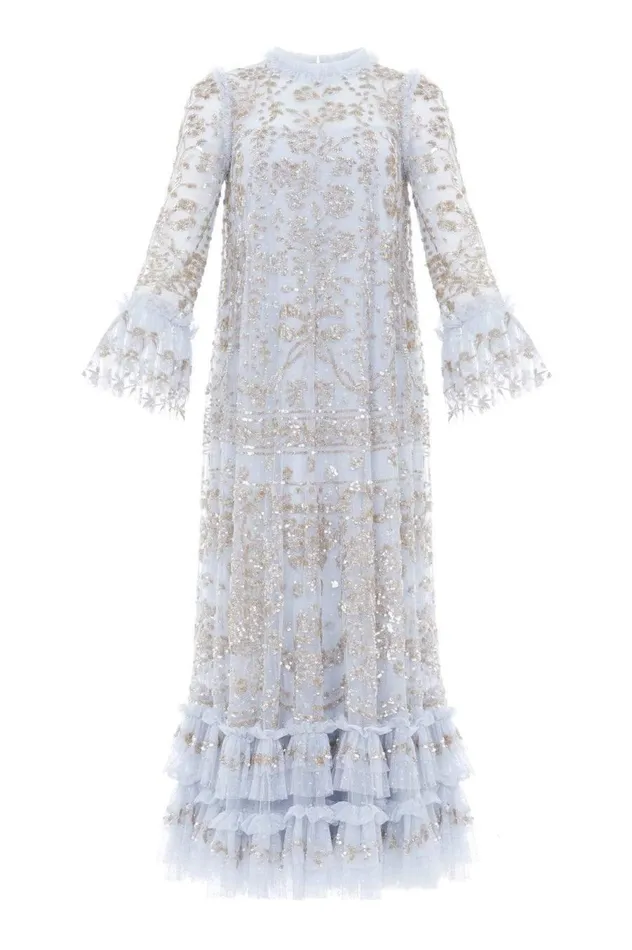 Women Embellished Dresses Needle and Thread Celia Long Sleeve Ankle Gown Blue