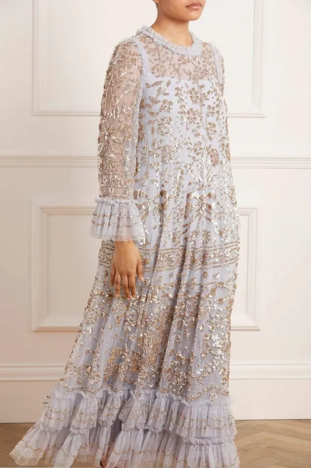 Women Embellished Dresses Needle and Thread Celia Long Sleeve Ankle Gown Blue