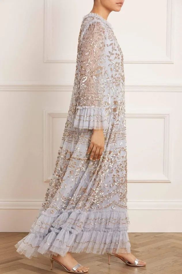 Women Embellished Dresses Needle and Thread Celia Long Sleeve Ankle Gown Blue