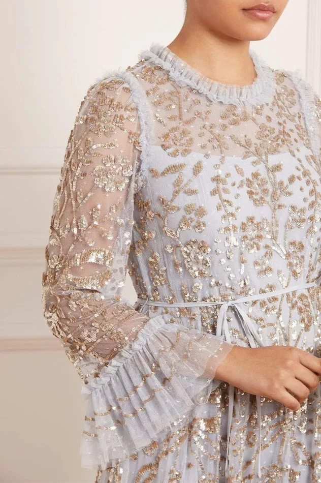 Women Embellished Dresses Needle and Thread Celia Long Sleeve Ankle Gown Blue