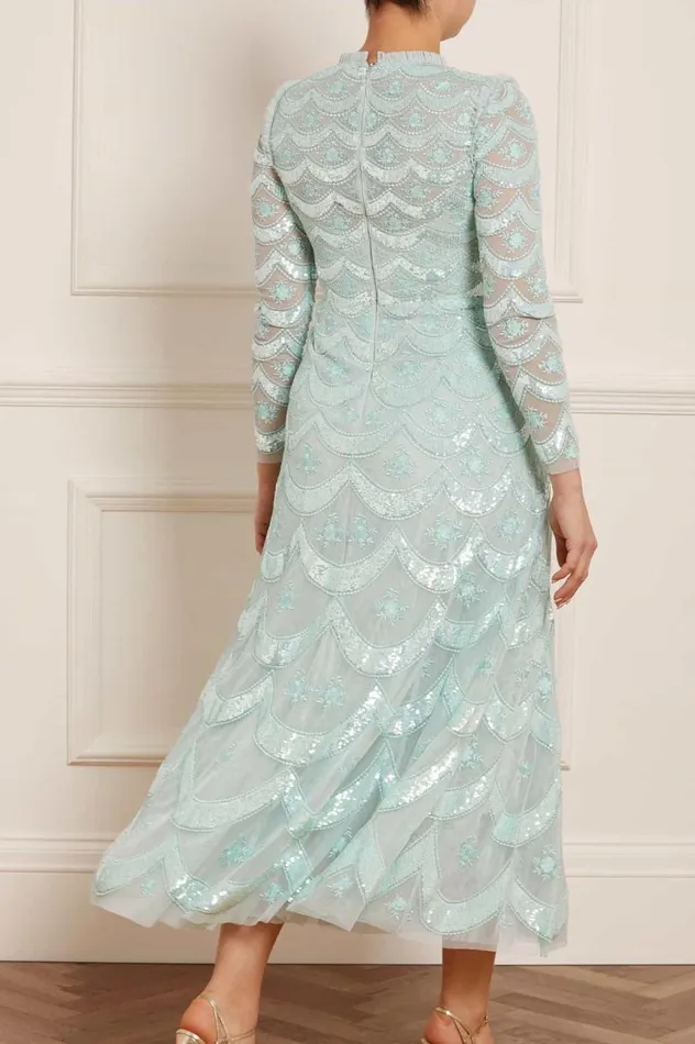Women Embellished Dresses Needle and Thread Fifi Long Sleeve Ankle Gown Green