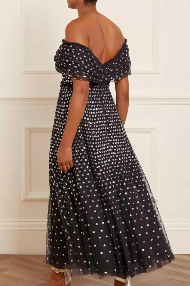 Women Embellished Dresses Needle and Thread Grace Gloss OffShoulder Ankle Gown Black