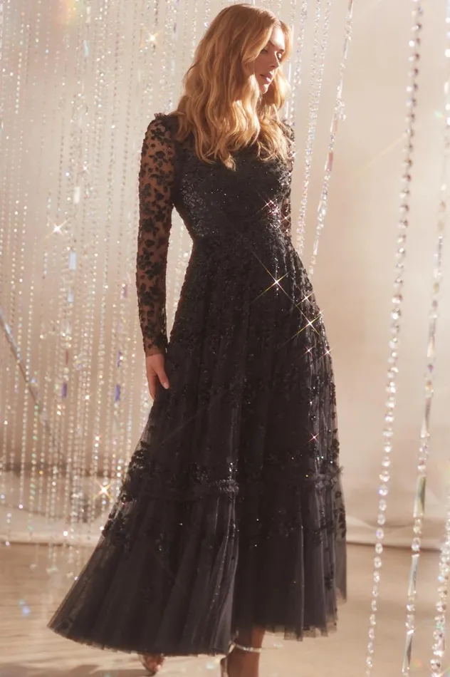 Women Embellished Dresses Needle and Thread Margot Ankle Gown Black