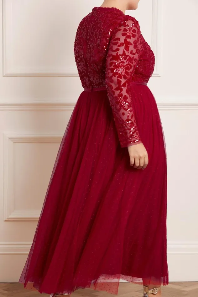 Women Embellished Dresses Needle and Thread Tempest Bodice Ankle Gown Red