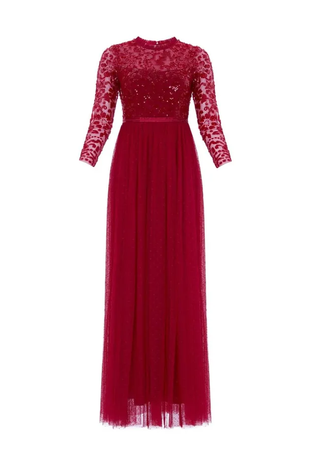 Women Embellished Dresses Needle and Thread Tempest Bodice Ankle Gown Red