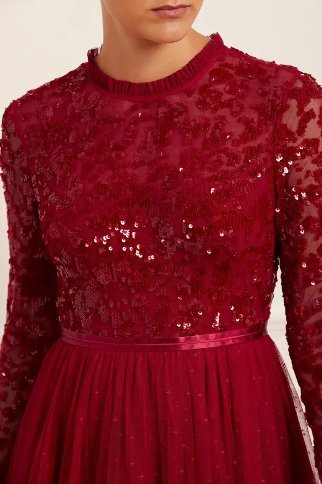Women Embellished Dresses Needle and Thread Tempest Bodice Ankle Gown Red