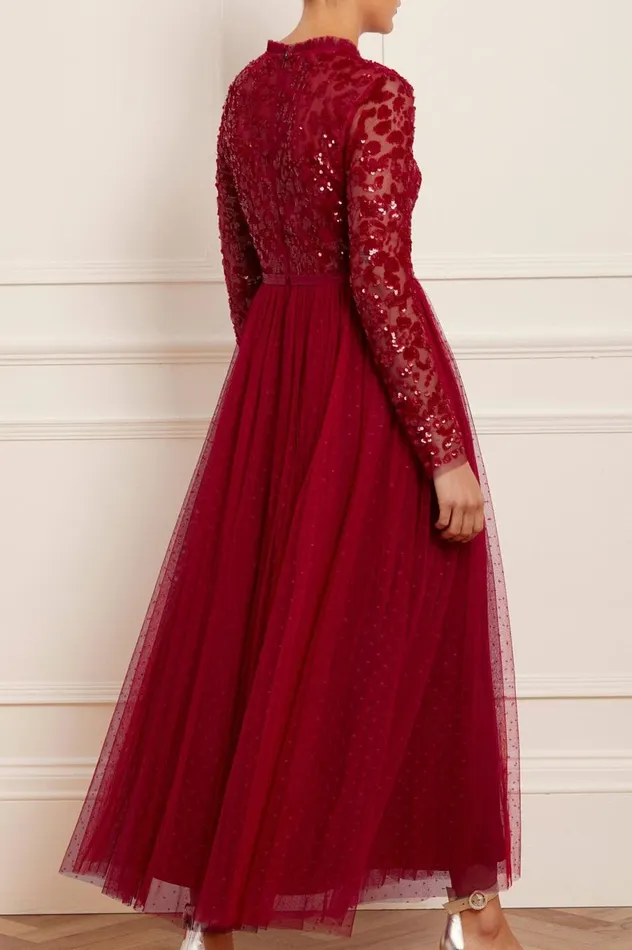 Women Embellished Dresses Needle and Thread Tempest Bodice Ankle Gown Red