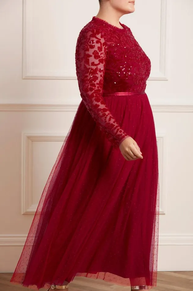 Women Embellished Dresses Needle and Thread Tempest Bodice Ankle Gown Red