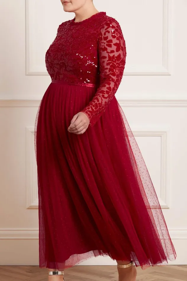 Women Embellished Dresses Needle and Thread Tempest Bodice Ankle Gown Red
