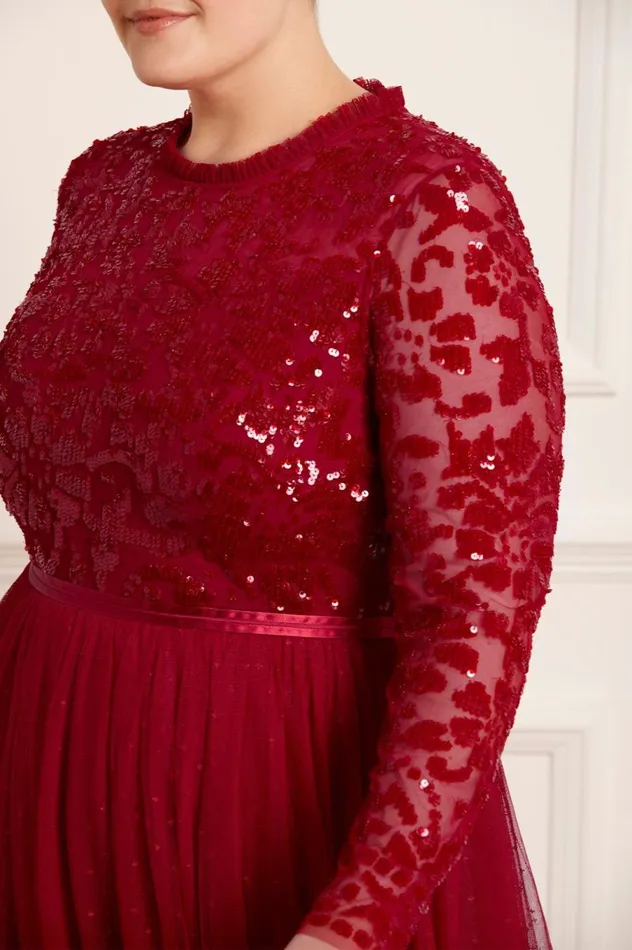 Women Embellished Dresses Needle and Thread Tempest Bodice Ankle Gown Red