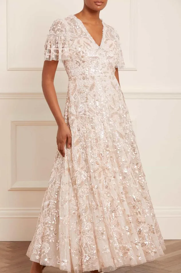 Women Embellished Dresses Needle and Thread Trailing Bow Gown Champagne Women Embellished Dresses Needle and Thread Trailing Bow Gown Champagne