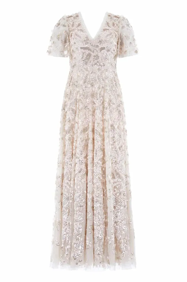 Women Embellished Dresses Needle and Thread Trailing Bow Gown Champagne Women Embellished Dresses Needle and Thread Trailing Bow Gown Champagne