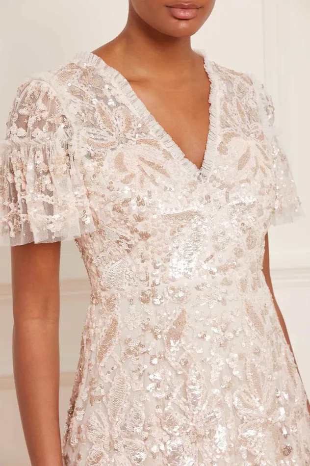 Women Embellished Dresses Needle and Thread Trailing Bow Gown Champagne Women Embellished Dresses Needle and Thread Trailing Bow Gown Champagne