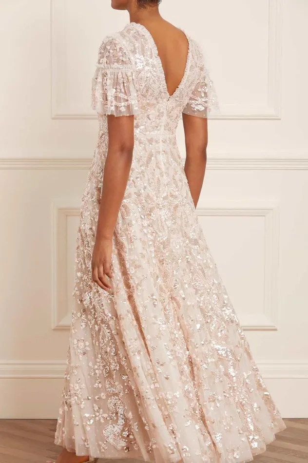 Women Embellished Dresses Needle and Thread Trailing Bow Gown Champagne Women Embellished Dresses Needle and Thread Trailing Bow Gown Champagne