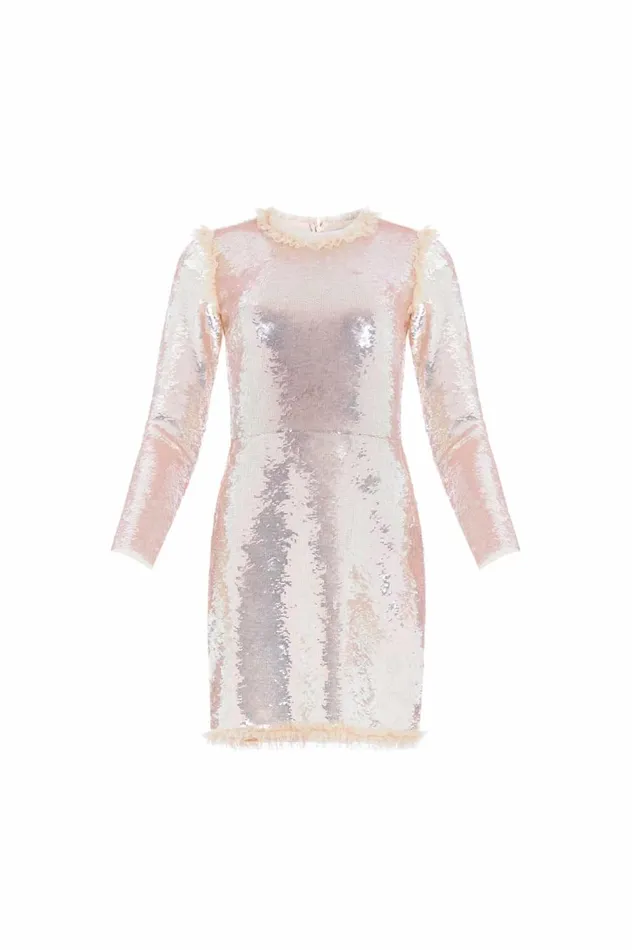 Women Embellished Dresses Needle and Thread Valerie Gloss Long Sleeve Micro Mini Dress Beige