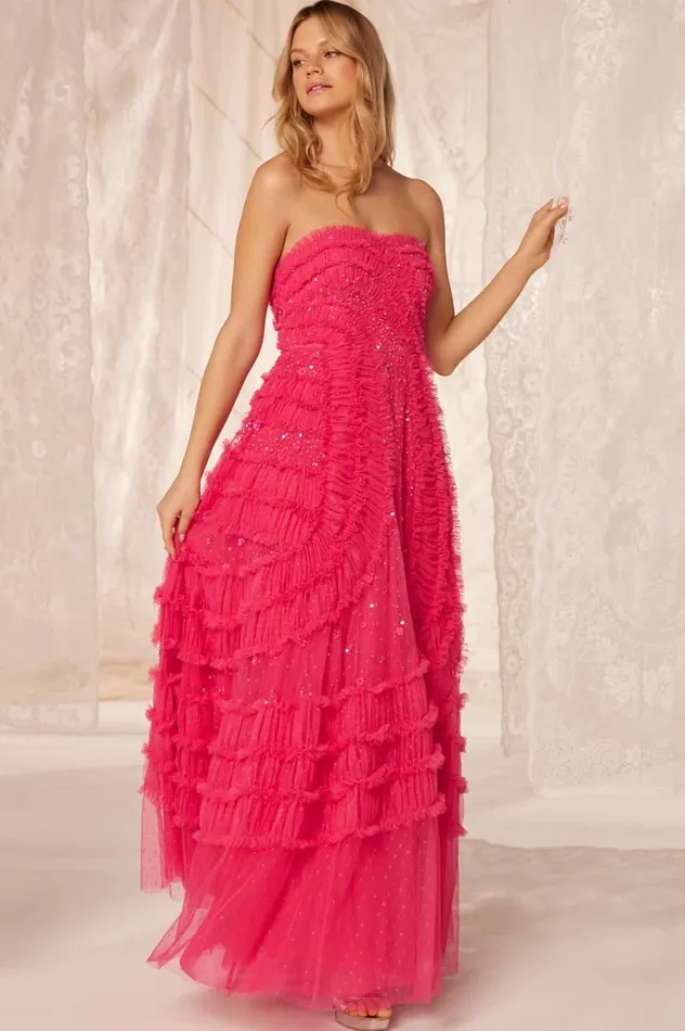 Women Embellished Dresses Needle and Thread Violet Shimmer Strapless Gown Pink