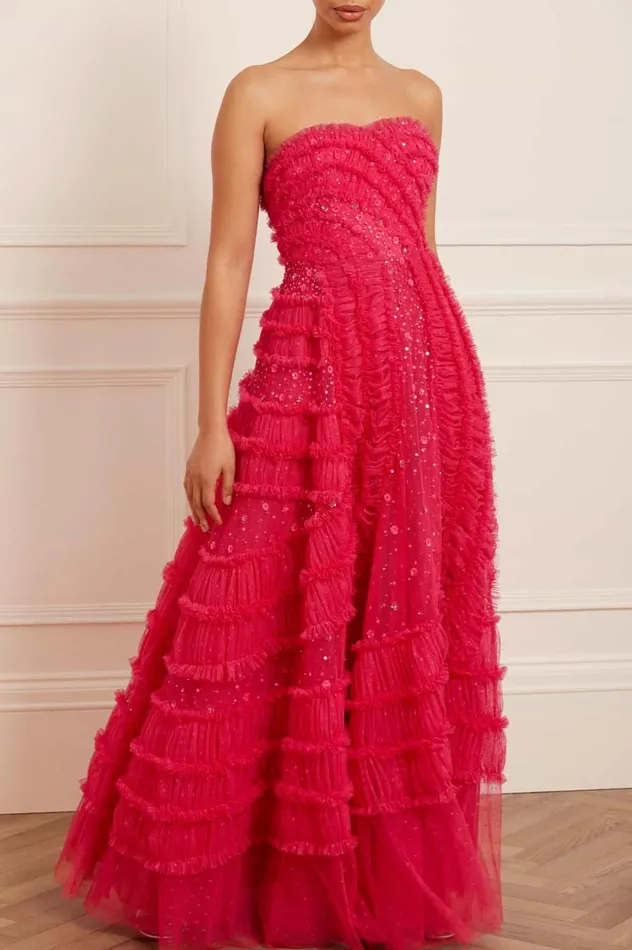 Women Embellished Dresses Needle and Thread Violet Shimmer Strapless Gown Pink Women Embellished Dresses Needle and Thread Violet Shimmer Strapless Gown Pink