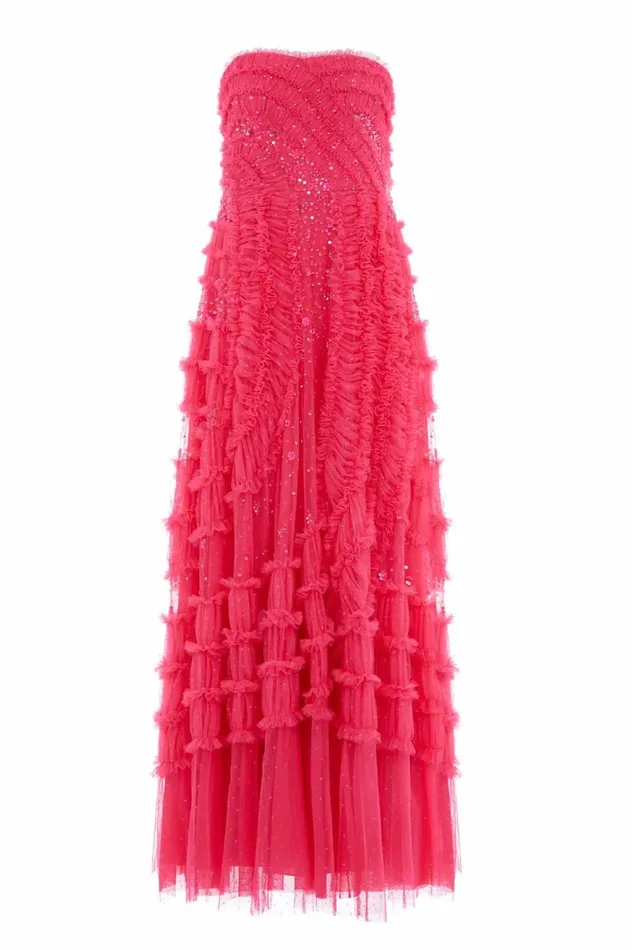 Women Embellished Dresses Needle and Thread Violet Shimmer Strapless Gown Pink Women Embellished Dresses Needle and Thread Violet Shimmer Strapless Gown Pink