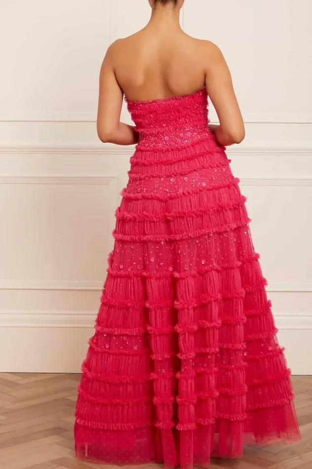 Women Embellished Dresses Needle and Thread Violet Shimmer Strapless Gown Pink Women Embellished Dresses Needle and Thread Violet Shimmer Strapless Gown Pink