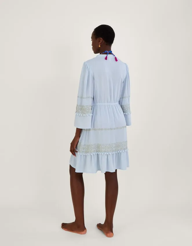 Women Embroidered PomPom Kaftan Dress In Lenzing Ecovero Blue Monsoon Dresses
