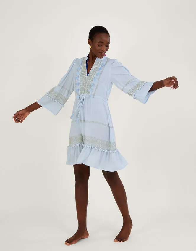 Women Embroidered PomPom Kaftan Dress In Lenzing Ecovero Blue Monsoon Dresses