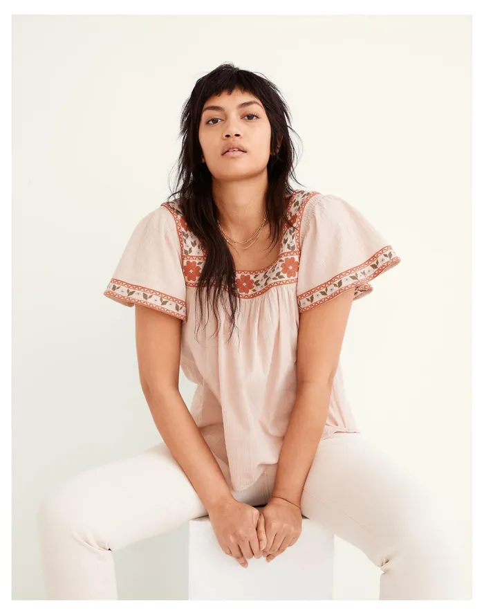 Women Embroidered Square Neck Top Avalon Pink Madewell Tops and Shirts Women Embroidered Square Neck Top Avalon Pink Madewell Tops and Shirts