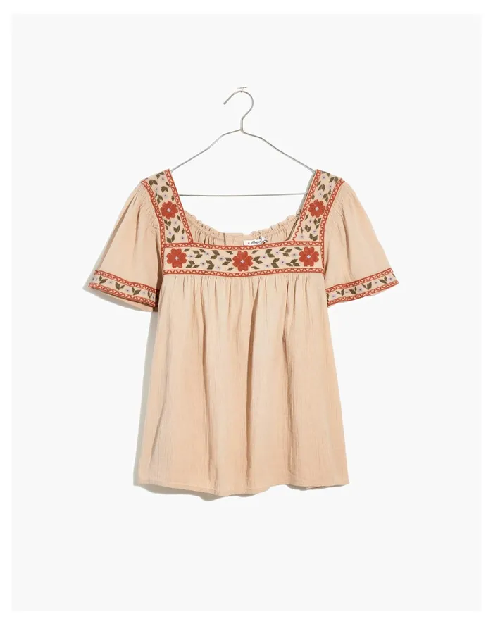 Women Embroidered Square Neck Top Avalon Pink Madewell Tops and Shirts Women Embroidered Square Neck Top Avalon Pink Madewell Tops and Shirts