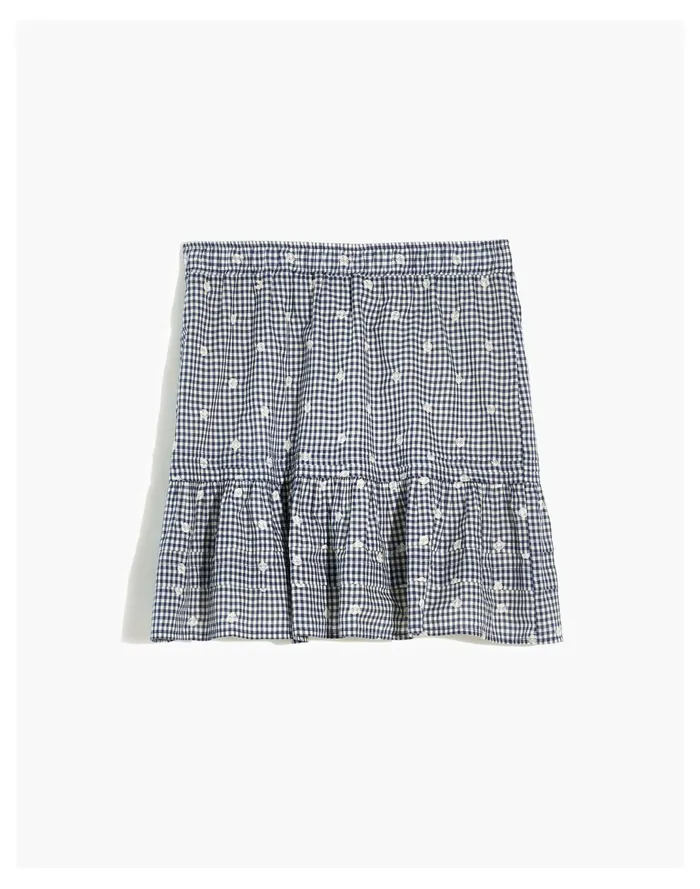 Women Embroidered Tiered Pull On Mini Skirt In Gingham Check Navy Shoreline Madewell Skirts Women Embroidered Tiered Pull On Mini Skirt In Gingham Check Navy Shoreline Madewell Skirts