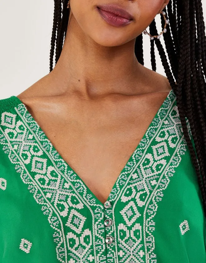 Women Embroidered Wide Strap Vest Top Green Monsoon Tops and Blouses