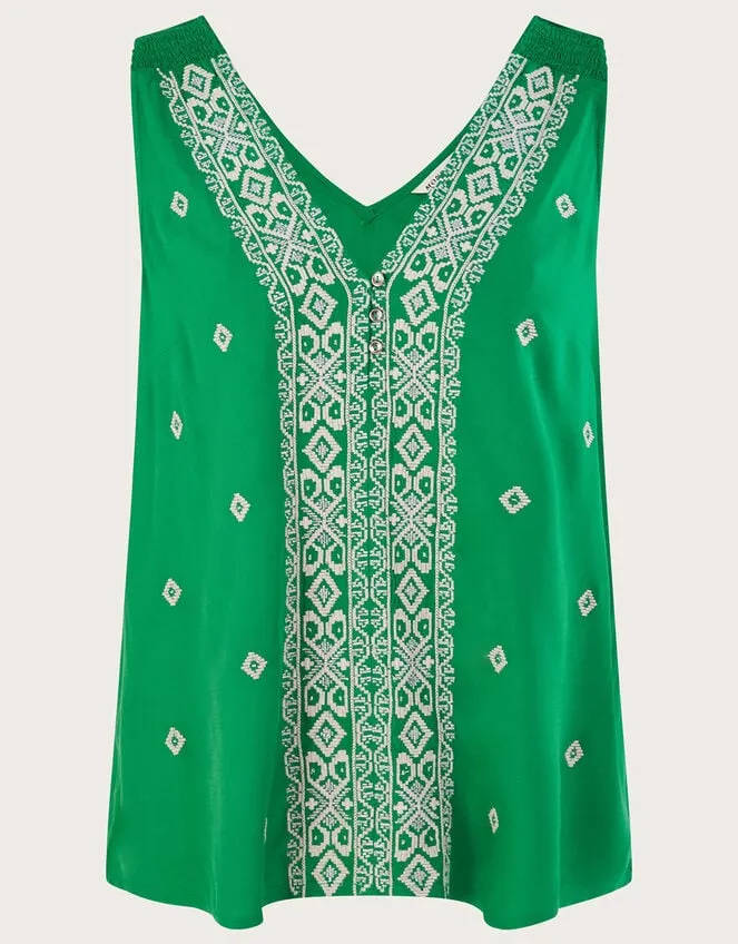 Women Embroidered Wide Strap Vest Top Green Monsoon Tops and Blouses
