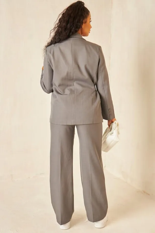 Women Ensemble 2 Pices Blazer Pantalon Gris Grey Brentiny Paris Pants