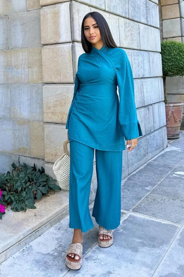 Women Ensemble 2 Pices Blouse Pantalon Bleu A Nou Blue Brentiny Paris Shirts and Blouses Women Ensemble 2 Pices Blouse Pantalon Bleu A Nou Blue Brentiny Paris Shirts and Blouses