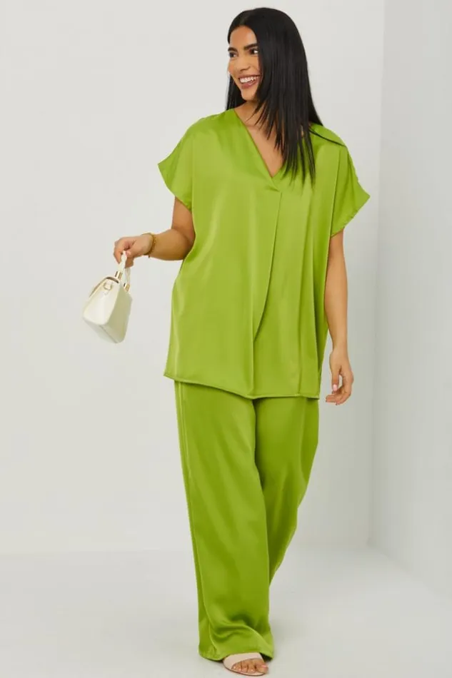 Women Ensemble 2 Pices Blouse Pantalon Satin Vert Green Brentiny Paris Sets With Top Bottoms Women Ensemble 2 Pices Blouse Pantalon Satin Vert Green Brentiny Paris Sets With Top Bottoms