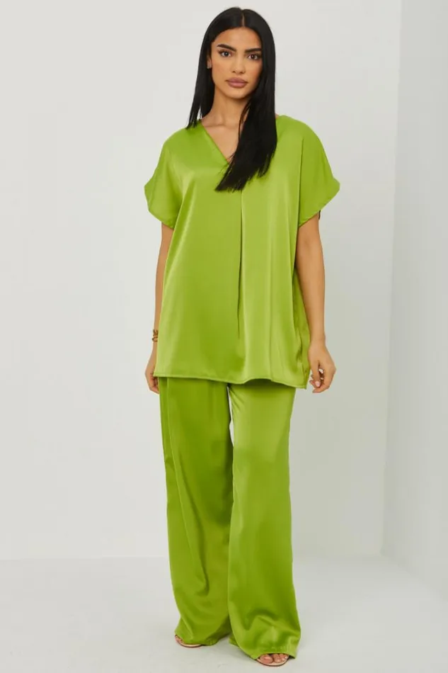 Women Ensemble 2 Pices Blouse Pantalon Satin Vert Green Brentiny Paris Sets With Top Bottoms Women Ensemble 2 Pices Blouse Pantalon Satin Vert Green Brentiny Paris Sets With Top Bottoms