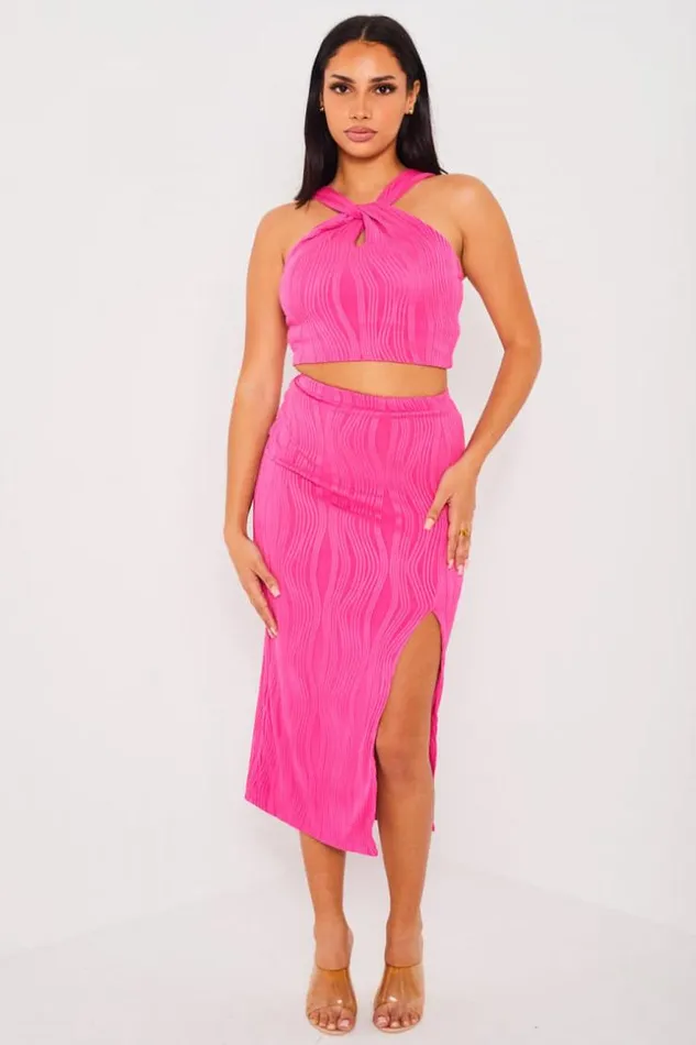 Women Ensemble 2 Pices Crop Top Jupe Rose Motif Vague Pink Brentiny Paris Skirts Women Ensemble 2 Pices Crop Top Jupe Rose Motif Vague Pink Brentiny Paris Skirts