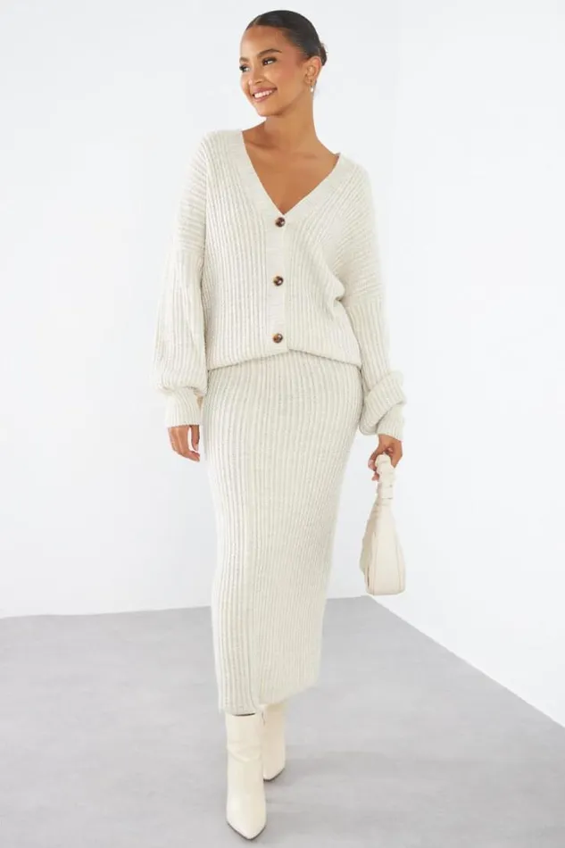 Women Ensemble 2 Pices Gilet Jupe En Maille Beige Beige Brentiny Paris Cardigans
