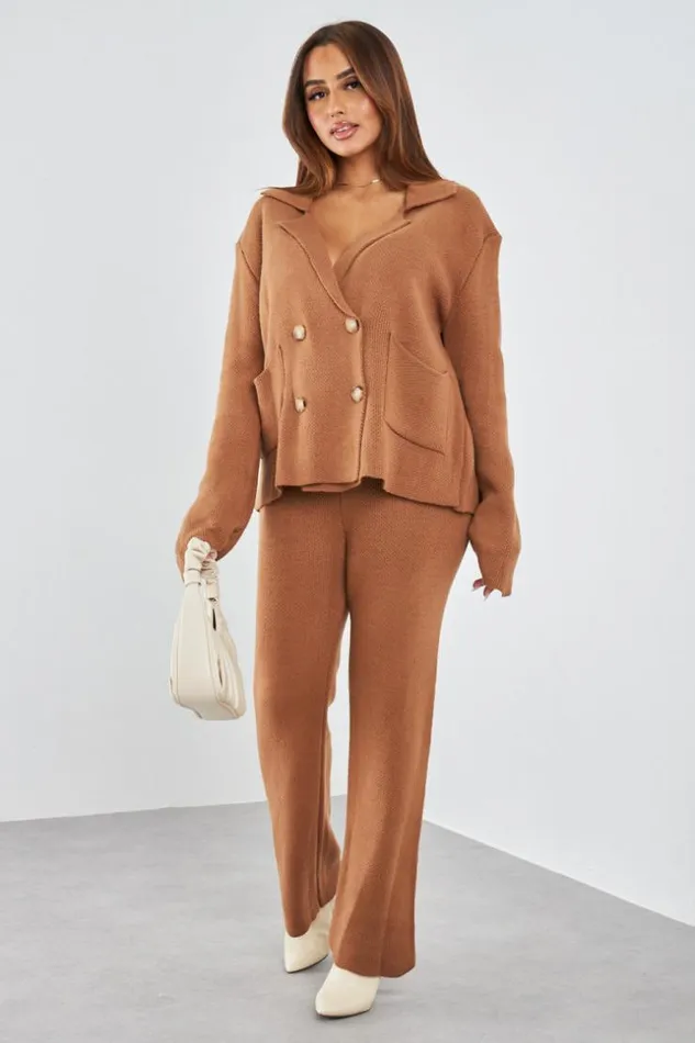 Women Ensemble 2 Pices Gilet Pantalon En Maille Camel Camel Brentiny Paris Cardigans