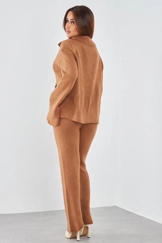 Women Ensemble 2 Pices Gilet Pantalon En Maille Camel Camel Brentiny Paris Cardigans Women Ensemble 2 Pices Gilet Pantalon En Maille Camel Camel Brentiny Paris Cardigans