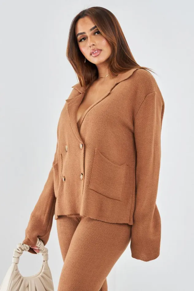 Women Ensemble 2 Pices Gilet Pantalon En Maille Camel Camel Brentiny Paris Cardigans Women Ensemble 2 Pices Gilet Pantalon En Maille Camel Camel Brentiny Paris Cardigans