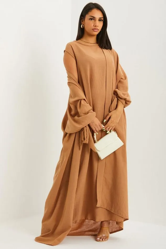 Women Ensemble 2 Pices Kimono Robe Camel Camel Brentiny Paris Jackets